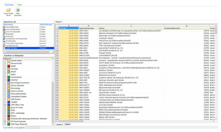 XRM-Office Excel Datenimport